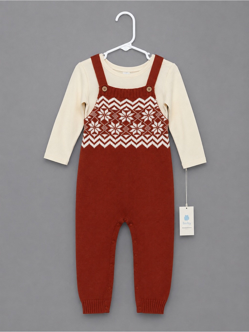 cloud island Rust and Cream Knit Suspender Romper